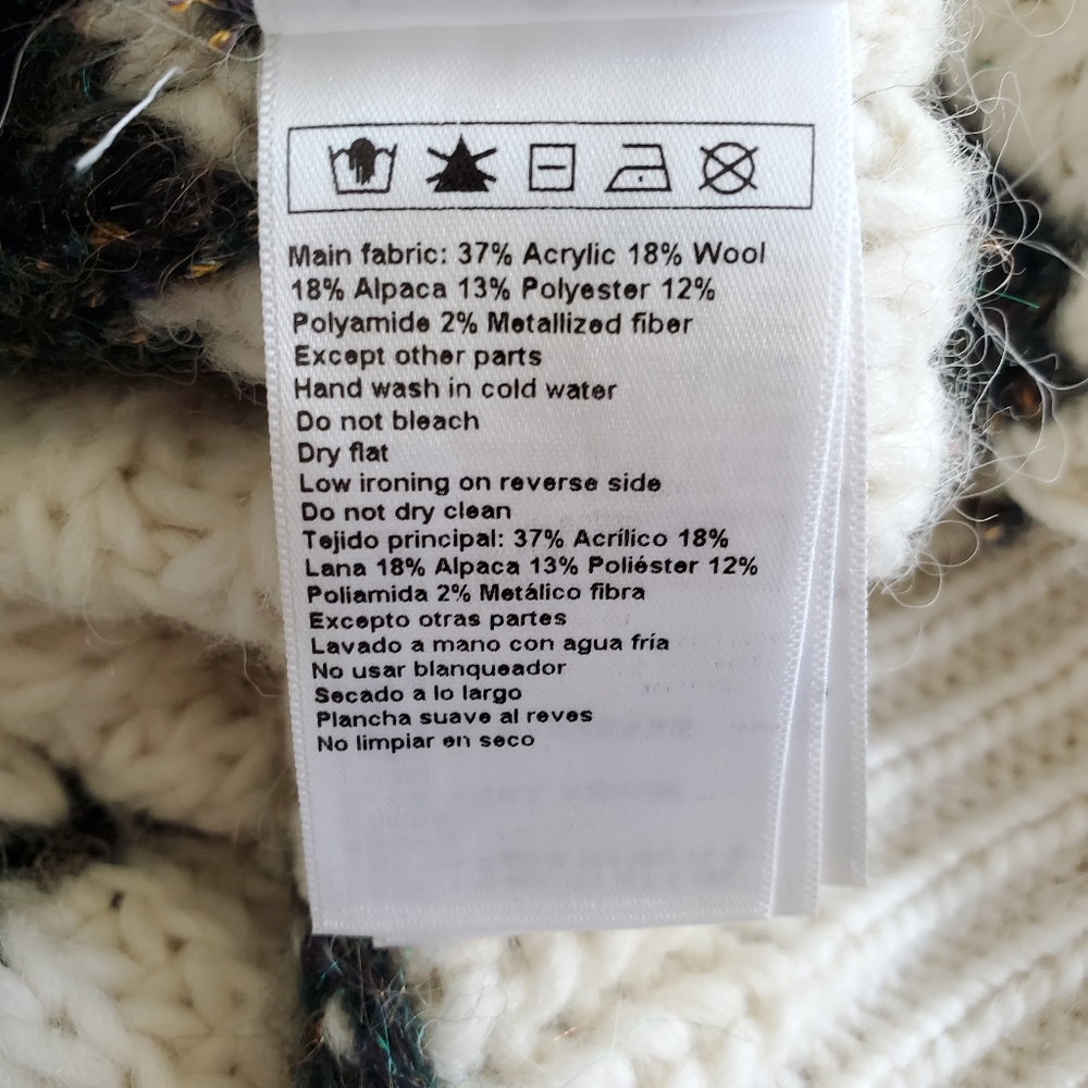 BA&SH Cacilie Metallic Intarsia-Knit Alpaca/Wool Ivory Sweater New Size 0/XS - Picture 15 of 16